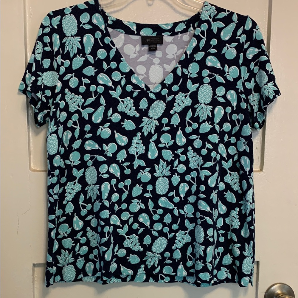 J. Jill Wearever Collection Super Soft Stretchy T-Shirt Fun Fruit Print